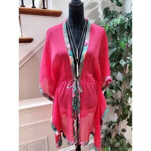 Revue Women's Red 100% Polyester Short Sleeve Casual Kimono Dress Free Size